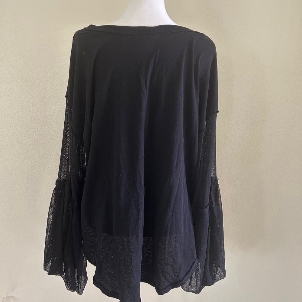 Free People Black Mesh Bell Sleeve Top Cotton Boho Long Sleeve Festival Romantic - Picture 3 of 10